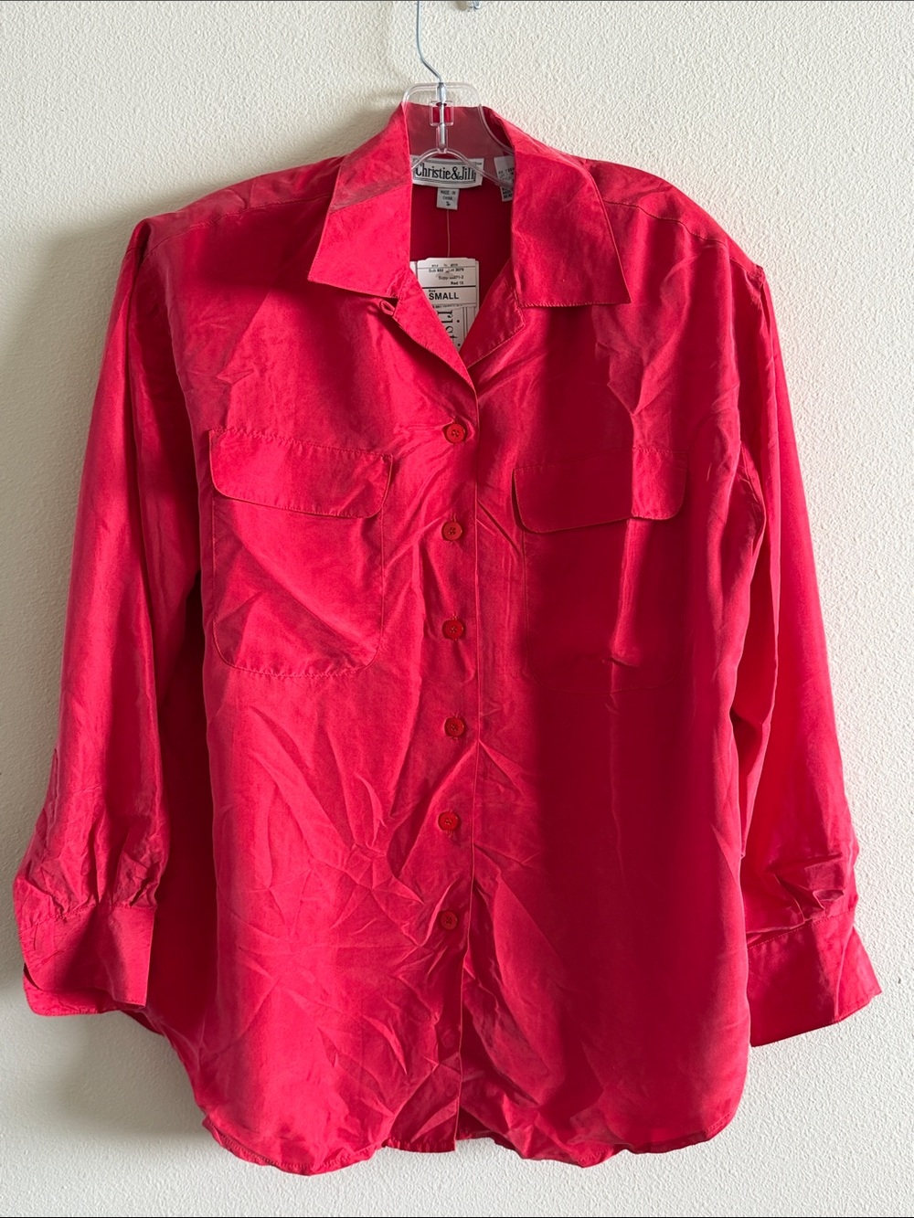 Vintage Christie & Jill Red Silk Button-Up Shirt - Small